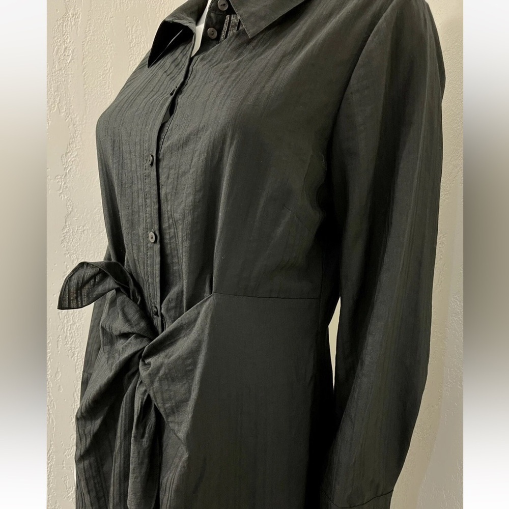 Rebecca Taylor Tailored Black Dobby Stripe Tie Waist Shirt Dress Size 2 preloved - Picture 3 of 16